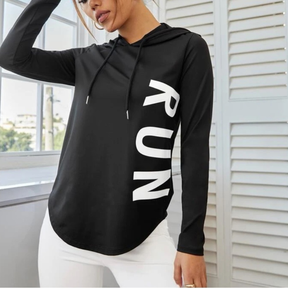 New graphic “Run” hoodie top